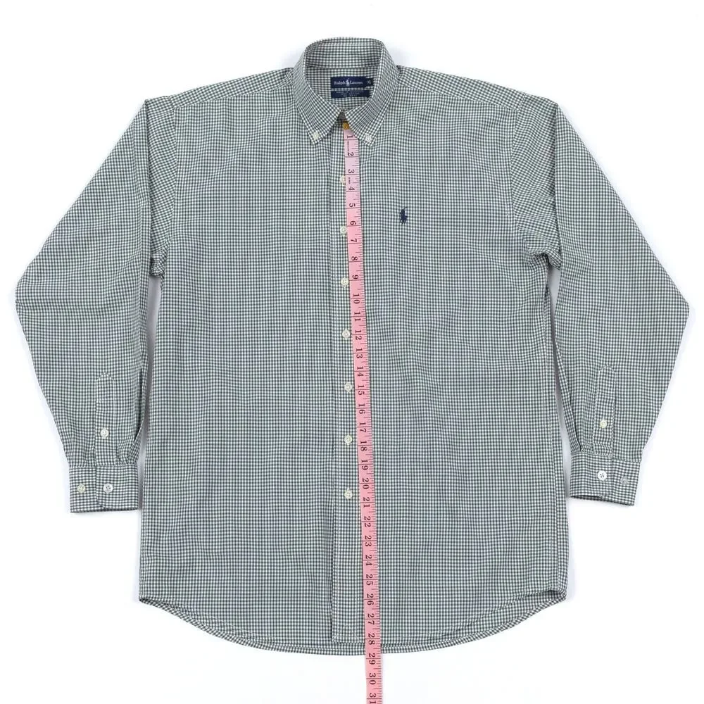 Vtg Polo Ralph Lauren Shirt Mens XL‎ Green Plaid Gingham Check Button Down EUC